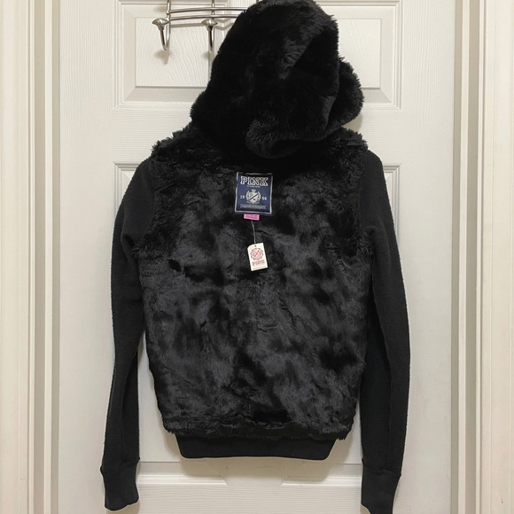 NWT Victorias Secret Love Pink Hoodie Faux Fur Lined Y2K Sequin Bling 2011 XS - Picture 8 of 14